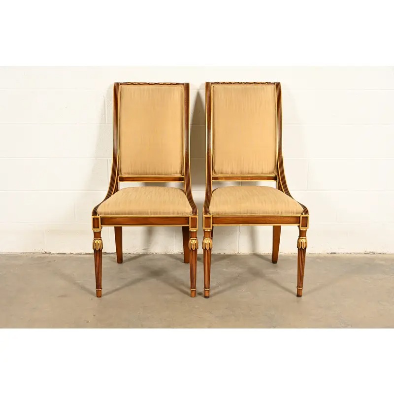 Karges French Regency Louis XVI Carved Walnut and Gold Gilt Side Chairs or Dining Chairs | Pair