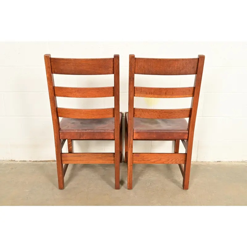 L. & J. G. Stickley Antique Mission Oak Arts & Crafts Ladder Back Side Chairs or Dining Chairs | Pair - Image 14