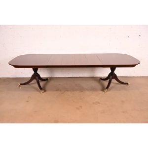 Stickley Georgian Banded Flame Mahogany Double Pedestal Extension Dining Table | Newly Refinished