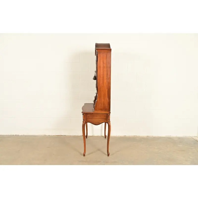 Thomasville French Provincial Carved Walnut Secretary Desk With Bookcase Hutch - Image 14