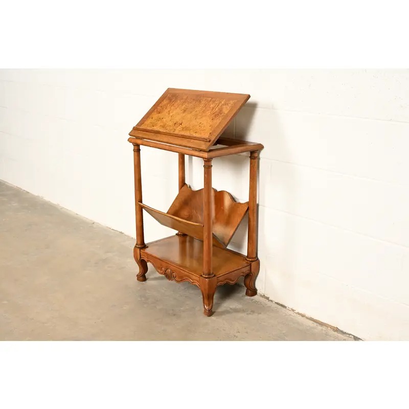 Baker Furniture French Provincial Louis XV Walnut and Burl Wood Book Stand or Magazine Stand | Circa 1960s