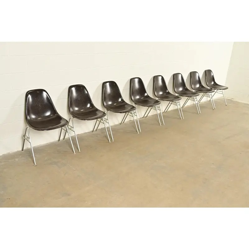 Charles & Ray Eames for Herman Miller DSS Seal Brown Stacking Shell Chairs | Set of Eight