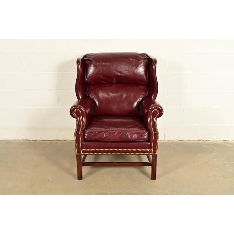 Hancock & Moore Chippendale Wingback Leather Lounge Chair