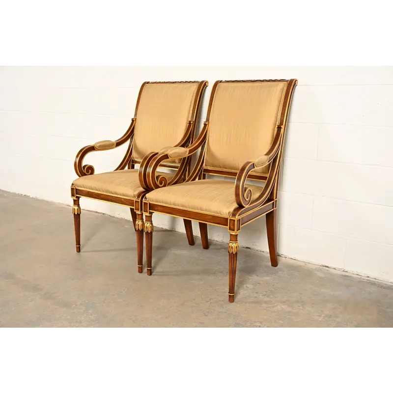 Karges French Regency Louis XVI Carved Walnut and Gold Gilt Armchairs | Pair