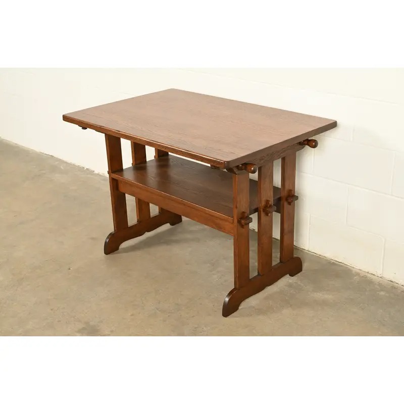 Stickley Style Antique Mission Oak Arts & Crafts Metamorphic Library Table Monk's Chair | Newly Refinished