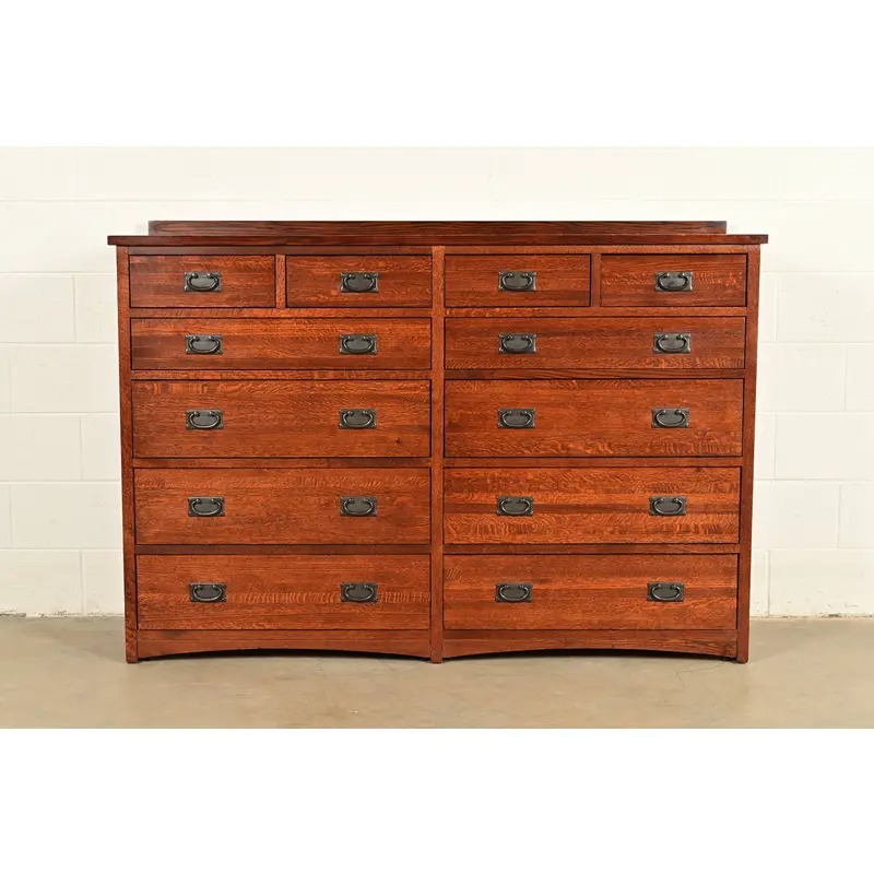 Stickley Style Mission Oak Arts & Crafts Twelve-Drawer Dresser or Chest of Drawers