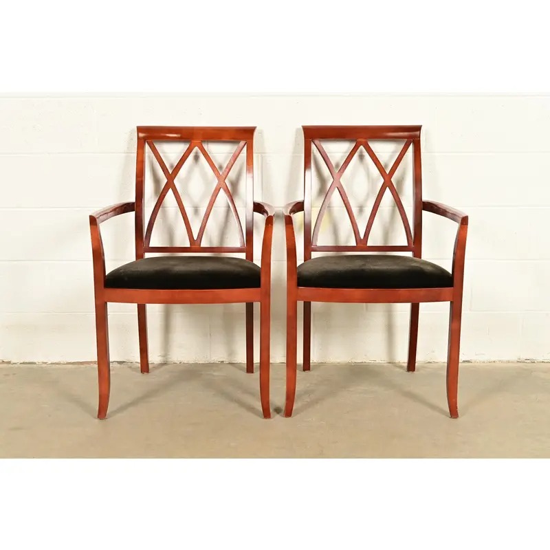 Bernhardt Regency Carved Mahogany Armchairs | Pair