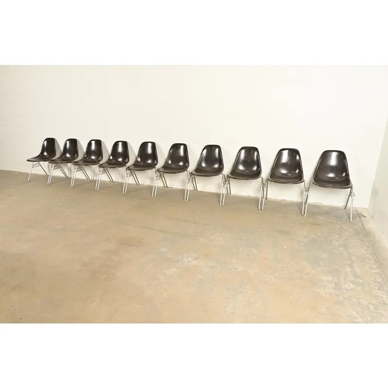 Charles & Ray Eames for Herman Miller DSS Seal Brown Stacking Shell Chairs | Set of Ten