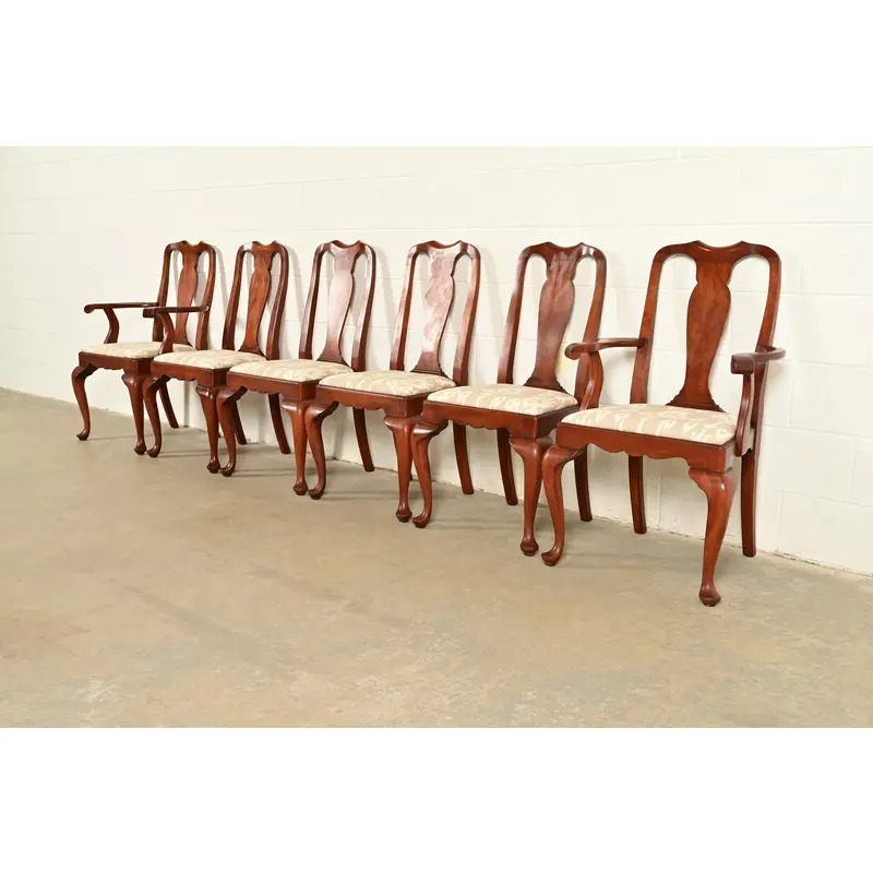 Henkel Harris Queen Anne Solid Cherry Wood Armchairs | Pair - Image 16