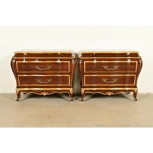 Karges French Provincial Louis XV Burled Walnut and Gold Gilt Bombay Chests of Drawers, Pair