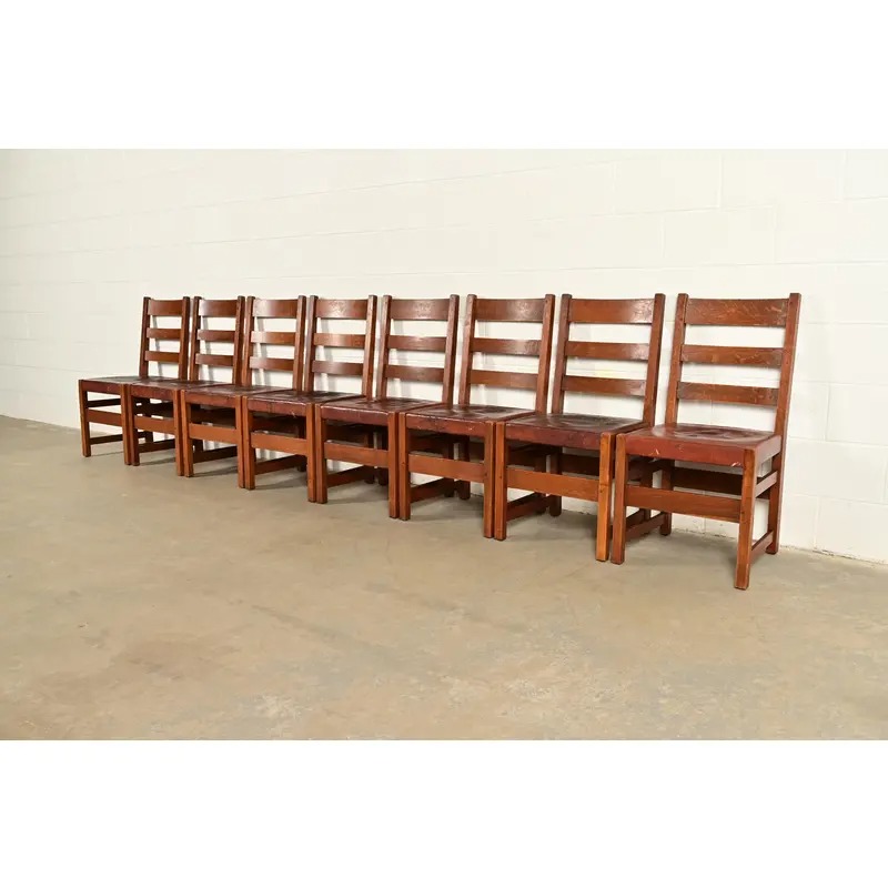 L. & J. G. Stickley Antique Mission Oak Arts & Crafts Ladder Back Side Chairs or Dining Chairs | Pair - Image 16