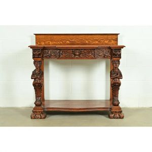 R. J. Horner Style Antique Victorian Carved Oak Sideboard or Buffet Server, Circa 1890s