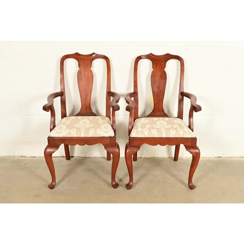Henkel Harris Queen Anne Solid Cherry Wood Armchairs | Pair