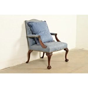 Kittinger Chippendale Carved Mahogany Open Arm Library Chair