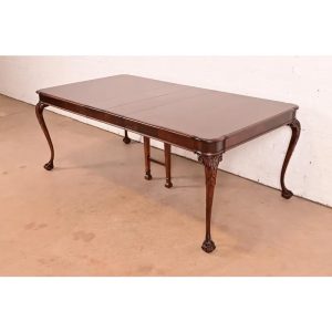 Romweber Style Chippendale Carved Mahogany Extension Dining Table, Newly Refinished