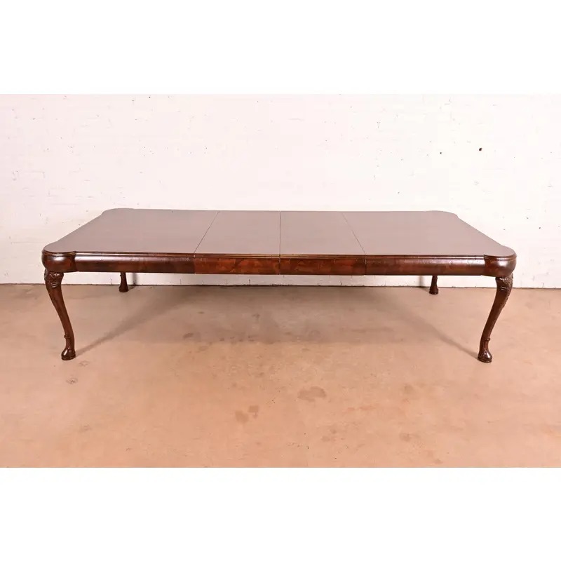 19th Century Antique Queen Anne Burl Wood Extension Dining Table, Newly Refinished - Image 2