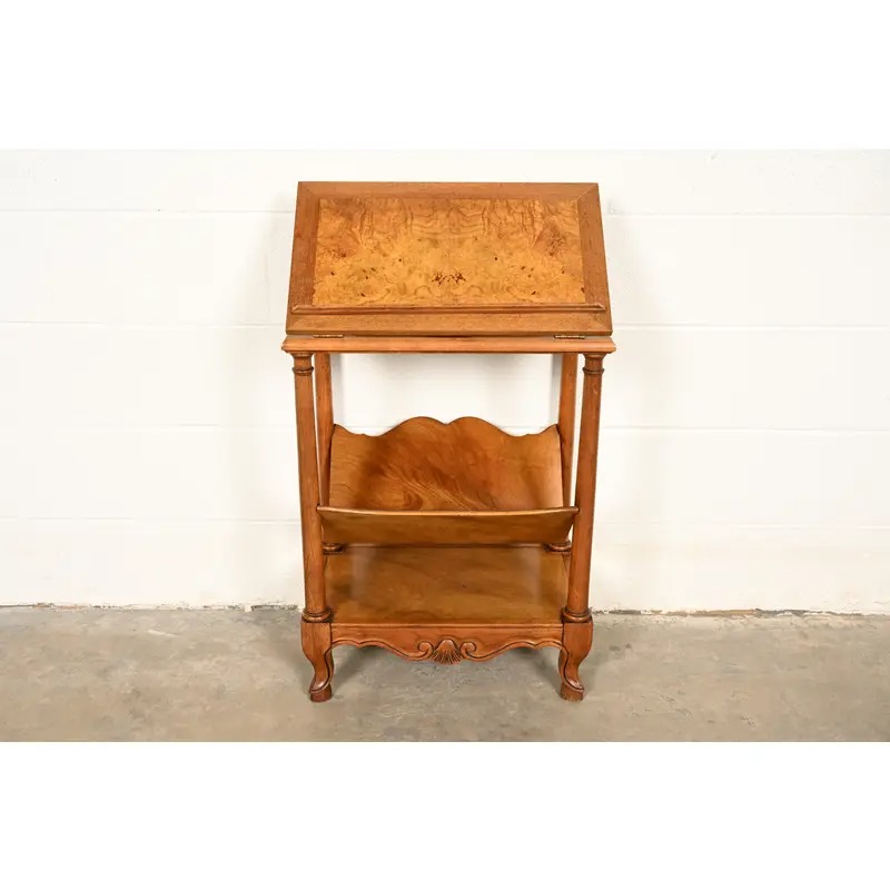 Baker Furniture French Provincial Louis XV Walnut and Burl Wood Book Stand or Magazine Stand | Circa 1960s - Image 2