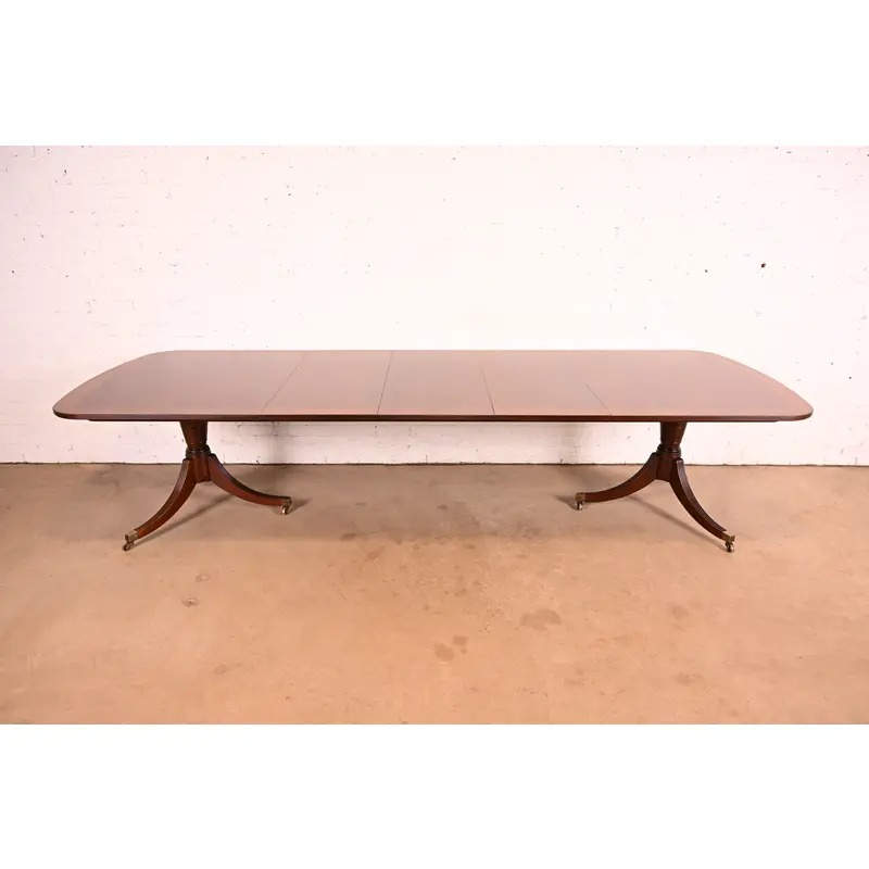 Baker Furniture Georgian Banded Mahogany Double Pedestal Extension Dining Table | Newly Refinished - Image 2