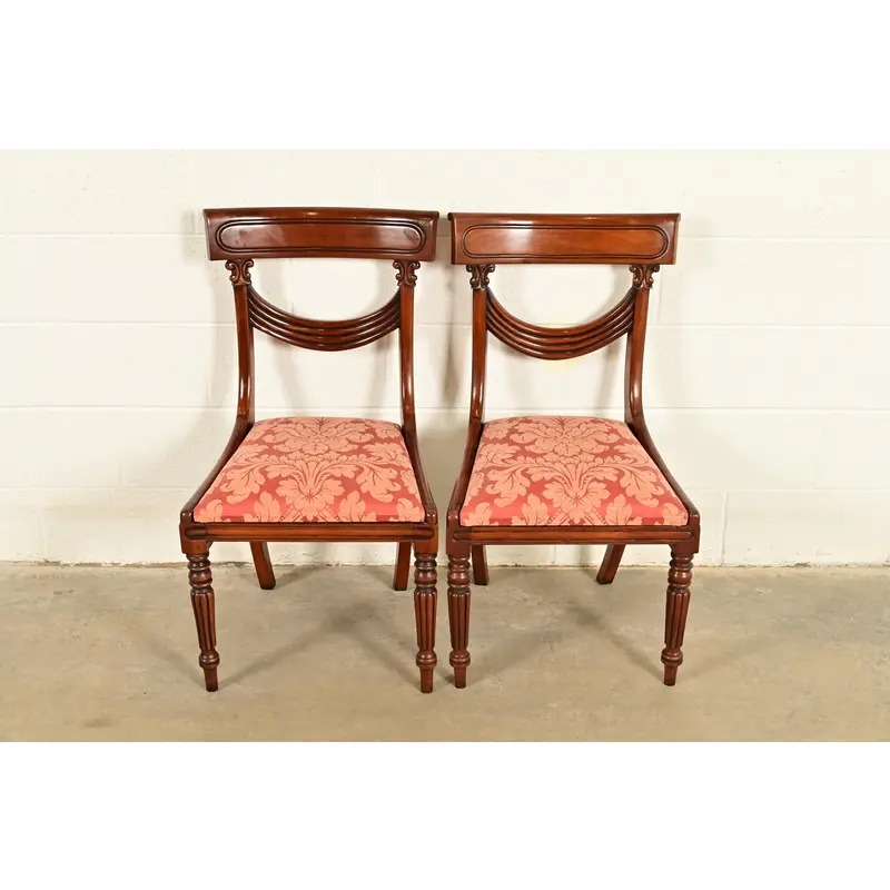 Baker Furniture Style English Regency Carved Mahogany Side Chairs or Dining Chairs, Pair - Image 2