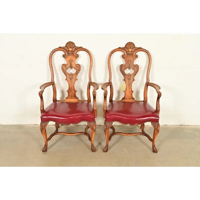 Berkey & Gay Antique Georgian Burled Walnut Armchairs, Pair - Image 2