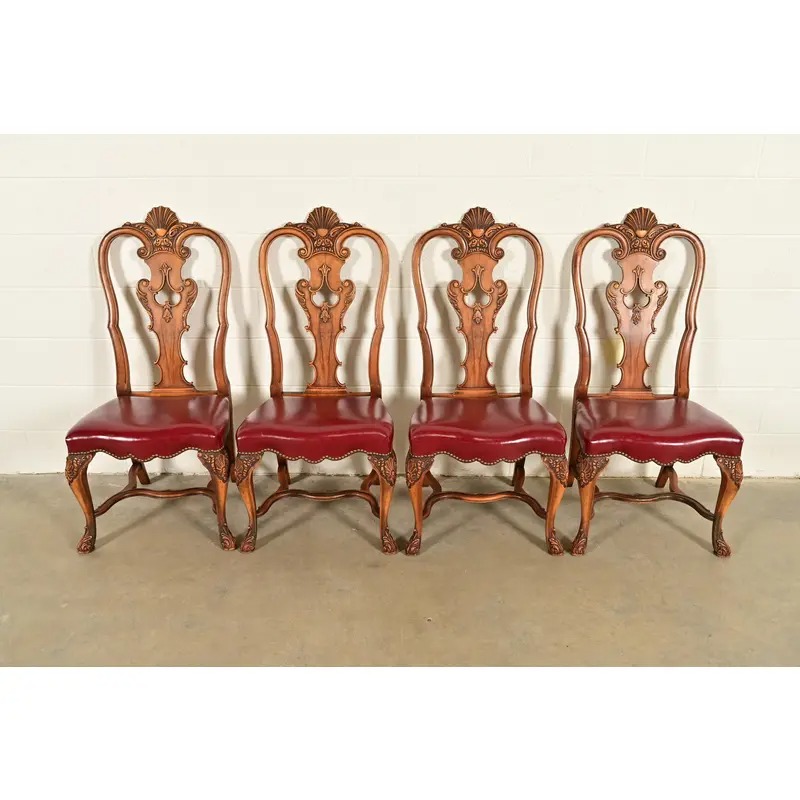 Berkey & Gay Antique Georgian Burled Walnut Dining Chairs, Set of Four - Image 2