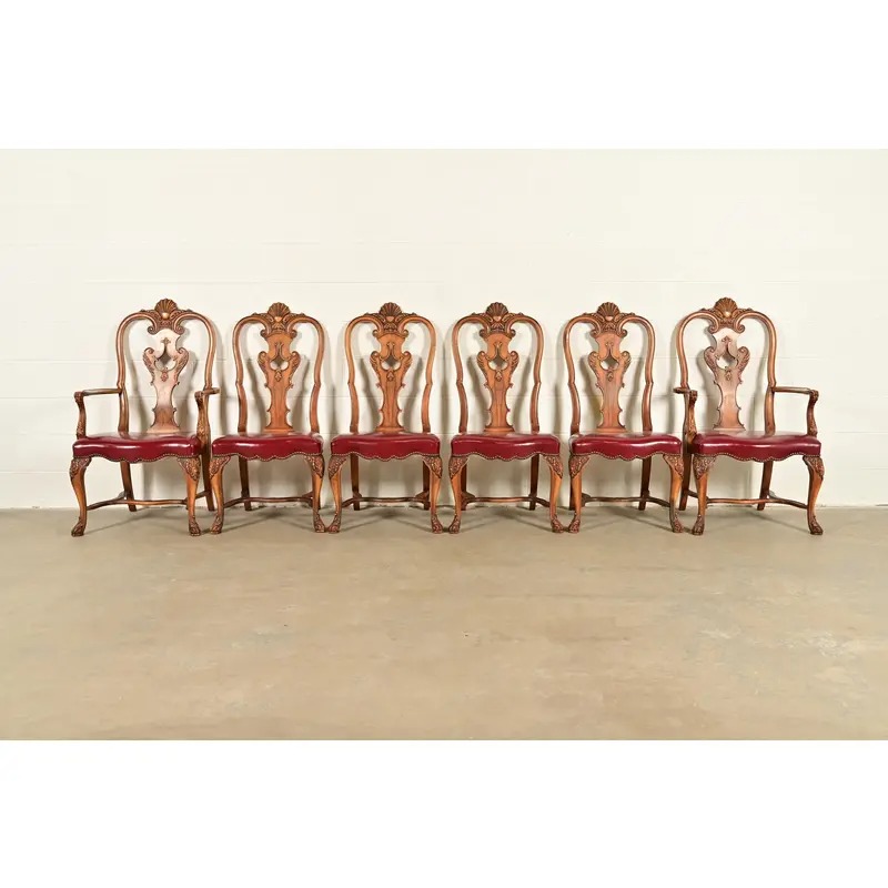 Berkey & Gay Antique Georgian Burled Walnut Dining Chairs, Set of Six - Image 2