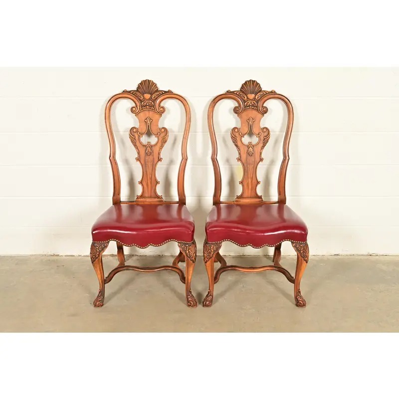 Berkey & Gay Antique Georgian Burled Walnut Side Chairs or Dining Chairs, Pair - Image 2