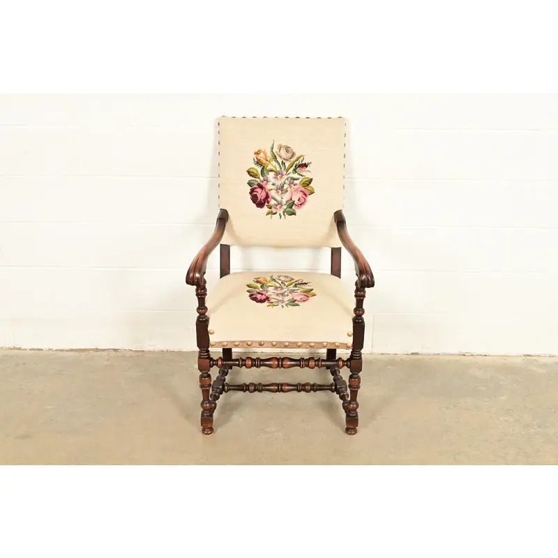 Berkey & Gay Style Antique English Jacobean Carved Walnut Library Chair, Circa 1900 - Image 2
