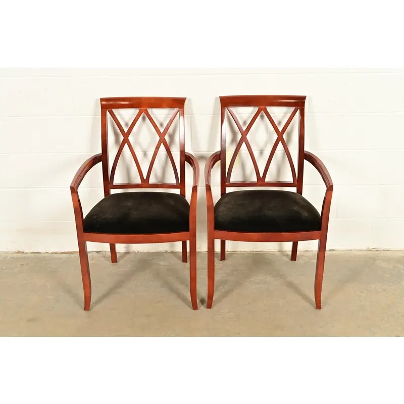 Bernhardt Regency Carved Mahogany Armchairs | Pair - Image 2