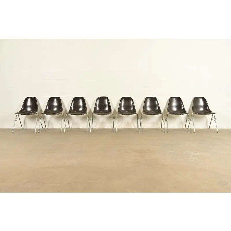 Charles & Ray Eames for Herman Miller DSS Seal Brown Stacking Shell Chairs | Set of Eight - Image 2