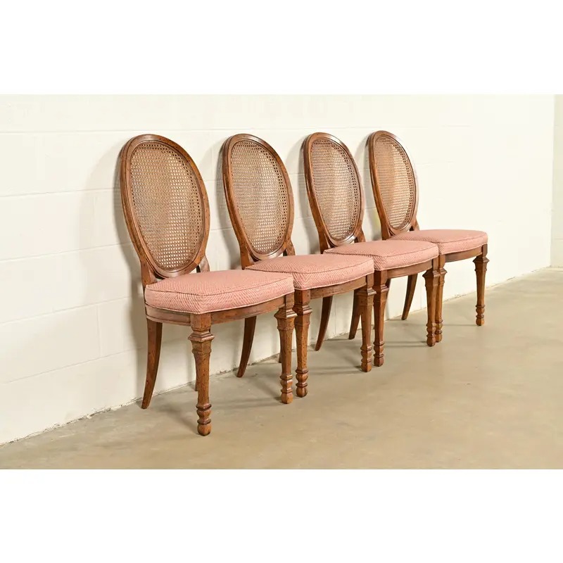 Drexel French Regency Louis XVI Carved Walnut Cane Back Dining Chairs | Set of Four - Image 2