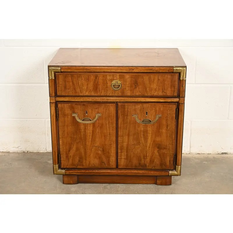 Drexel Heritage Mid-Century Modern Hollywood Regency Campaign Walnut Nightstand, 1970s - Image 2