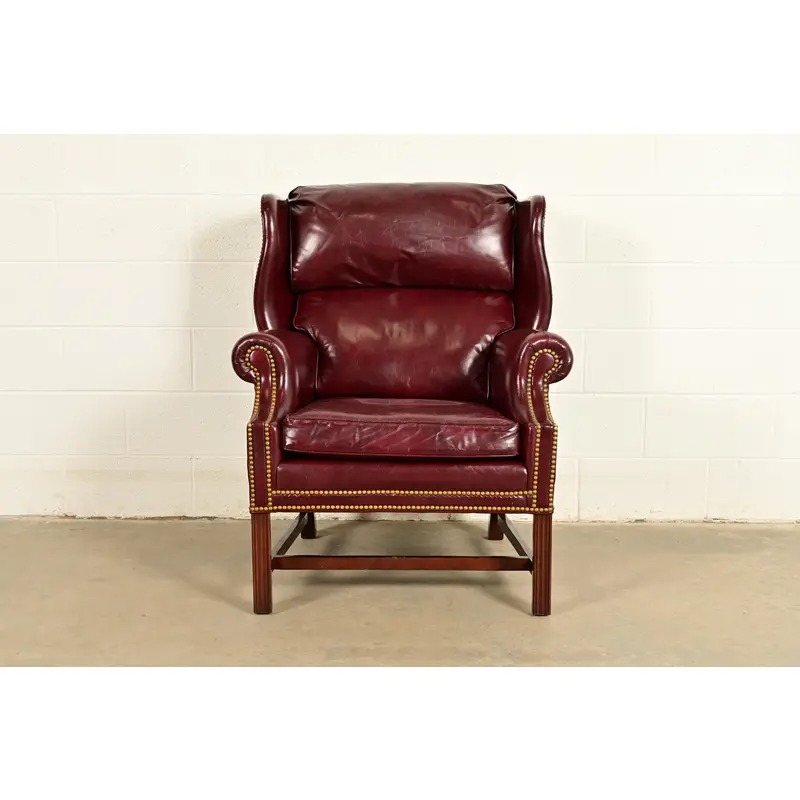 Hancock & Moore Chippendale Wingback Leather Lounge Chair - Image 2