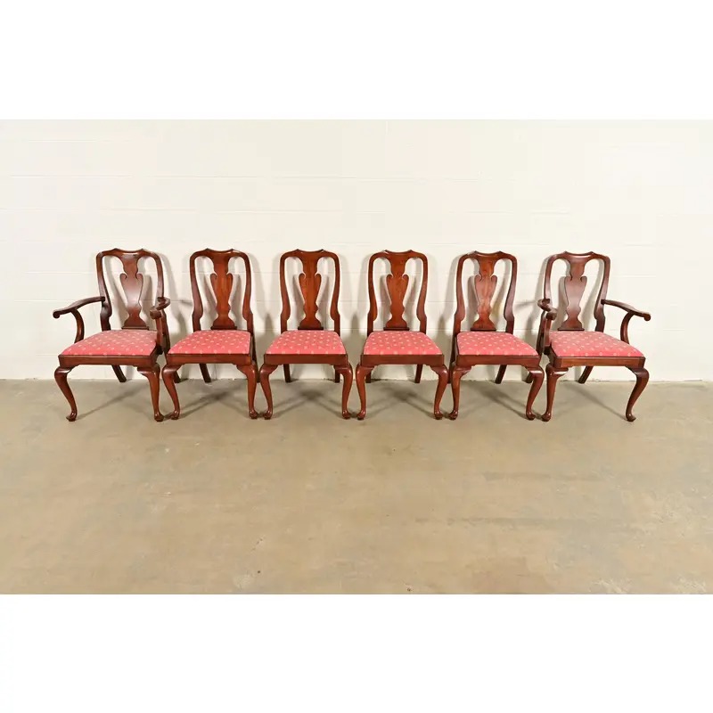 Henkel Harris Queen Anne Solid Cherry Wood Dining Chairs, Set of Six - Image 2