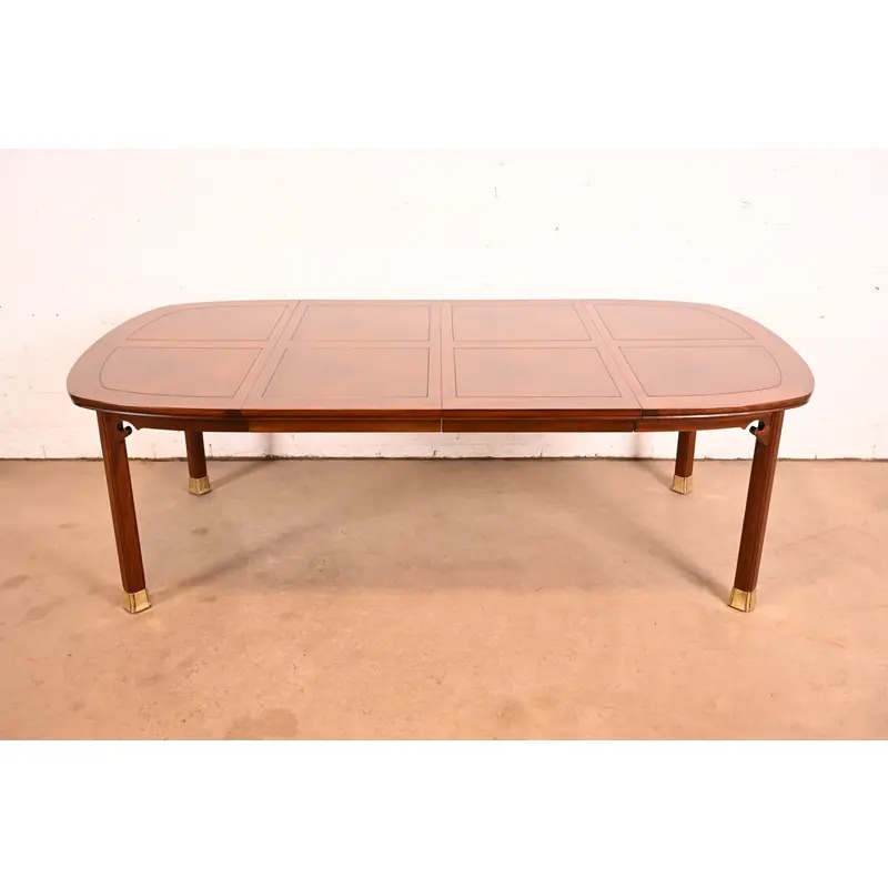 Henredon Mid-Century Modern Hollywood Regency Chinoiserie Walnut and Burl Wood Extension Dining Table | Newly Refinished - Image 2
