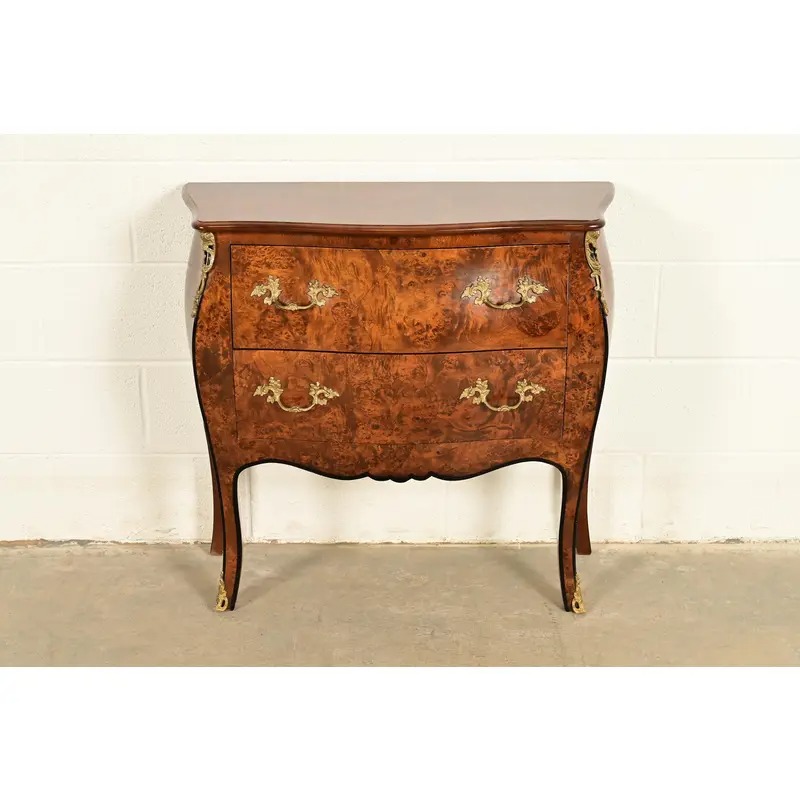 Italian Louis XV Burled Walnut Bombay Commode With Mounted Gilt Bronze Ormolu | Circa 1960s - Image 2