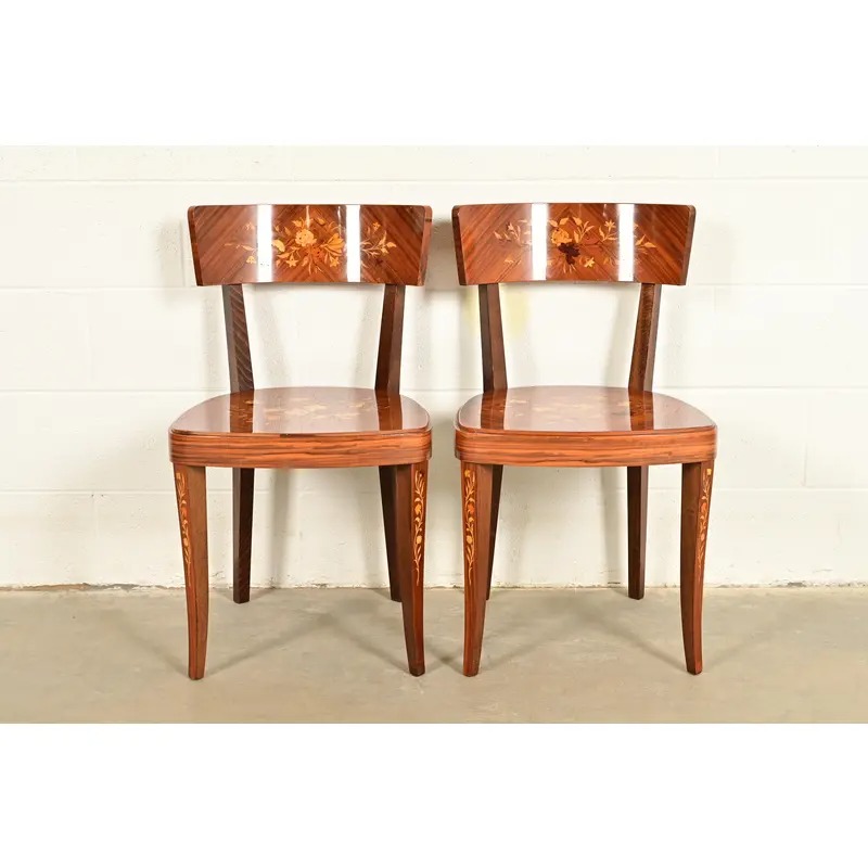 Italian Louis XVI Kingwood Inlaid Marquetry Side Chairs or Dining Chairs, Pair - Image 2