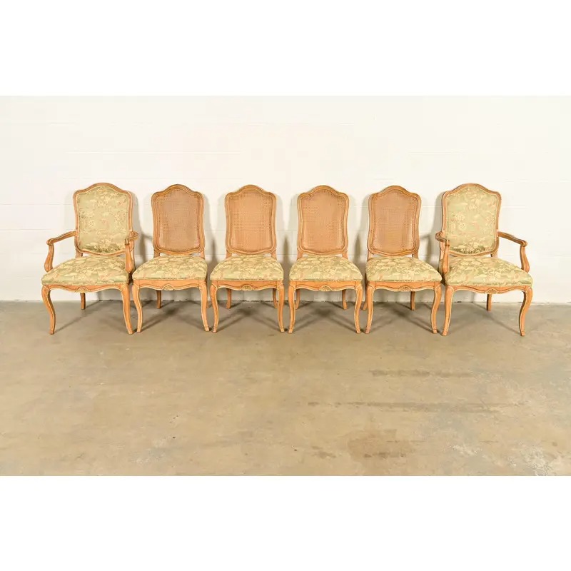 John Stuart French Provincial Louis XV Carved Oak and Cane Back Dining Chairs, Set of Six - Image 2