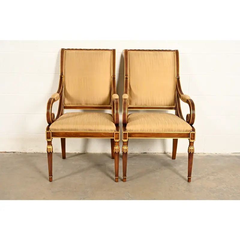 Karges French Regency Louis XVI Carved Walnut and Gold Gilt Armchairs | Pair - Image 2