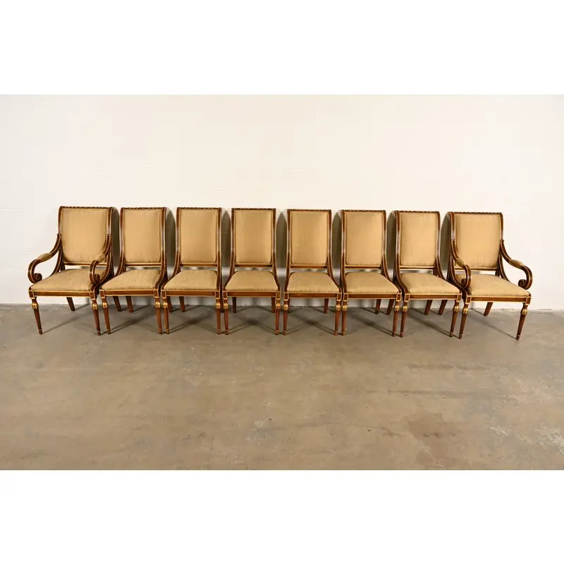 Karges French Regency Louis XVI Carved Walnut and Gold Gilt Dining Chairs | Set of Eight - Image 2
