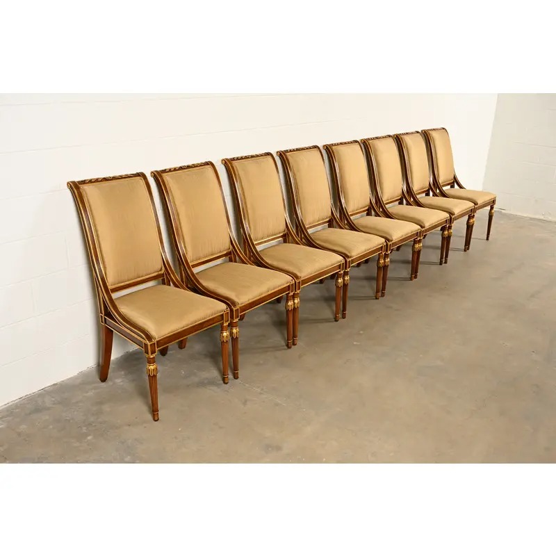 Karges French Regency Louis XVI Carved Walnut and Gold Gilt Dining Chairs | Set of Eight - Image 2