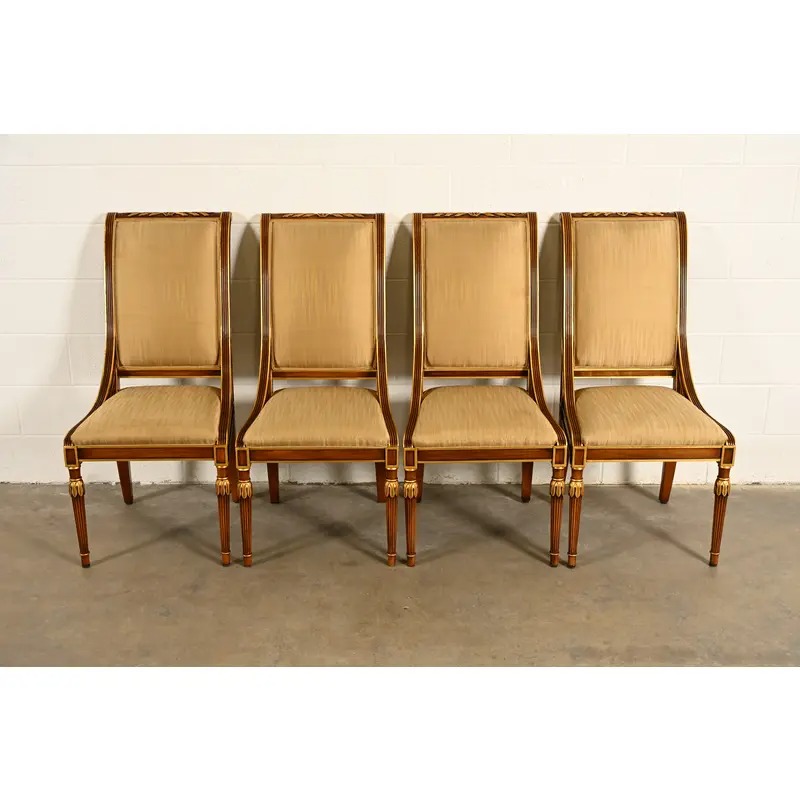 Karges French Regency Louis XVI Carved Walnut and Gold Gilt Dining Chairs | Set of Four - Image 2