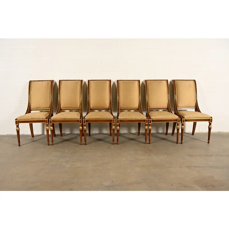 Karges French Regency Louis XVI Carved Walnut and Gold Gilt Dining Chairs | Set of Six - Image 2