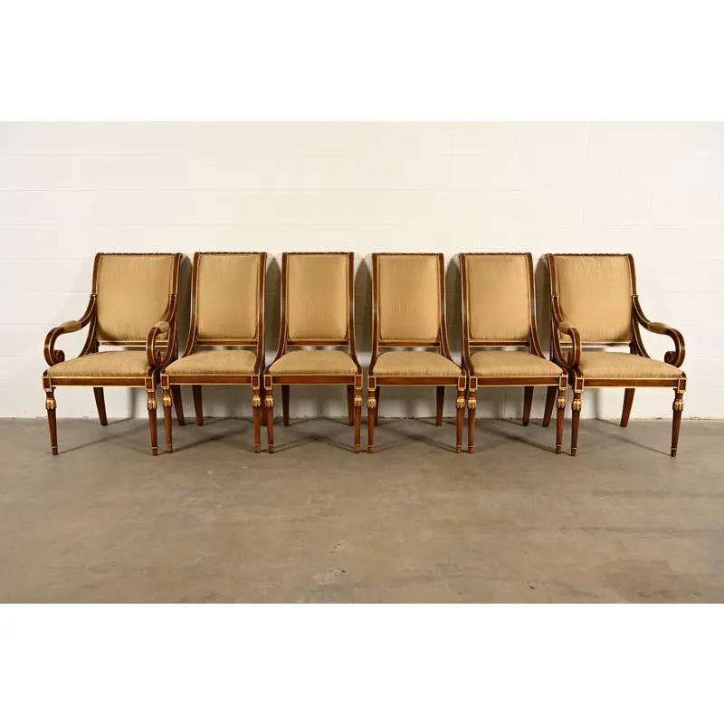 Karges French Regency Louis XVI Carved Walnut and Gold Gilt Dining Chairs | Set of Six - Image 2
