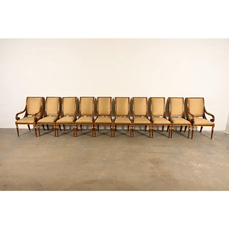 Karges French Regency Louis XVI Carved Walnut and Gold Gilt Dining Chairs | Set of Ten - Image 2