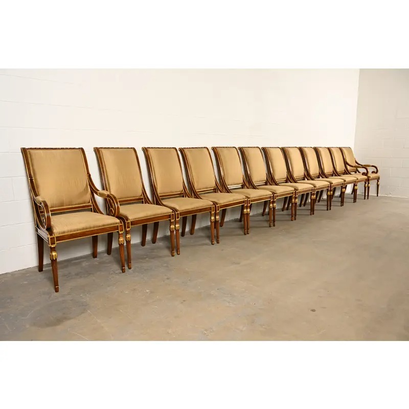 Karges French Regency Louis XVI Carved Walnut and Gold Gilt Dining Chairs | Set of Twelve - Image 2