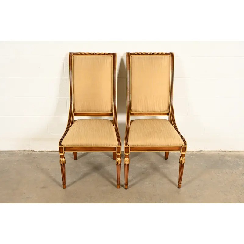 Karges French Regency Louis XVI Carved Walnut and Gold Gilt Side Chairs or Dining Chairs | Pair - Image 2