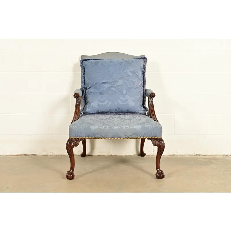 Kittinger Chippendale Carved Mahogany Open Arm Library Chair - Image 2