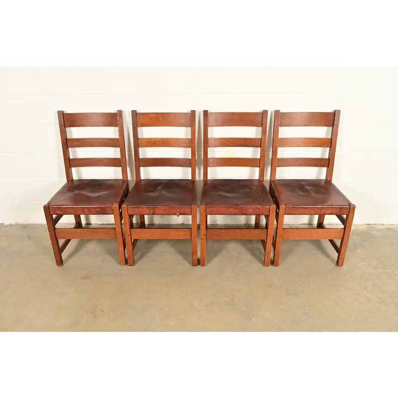 L. & J. G. Stickley Antique Mission Oak Arts & Crafts Ladder Back Dining Chairs | Set of Four - Image 2