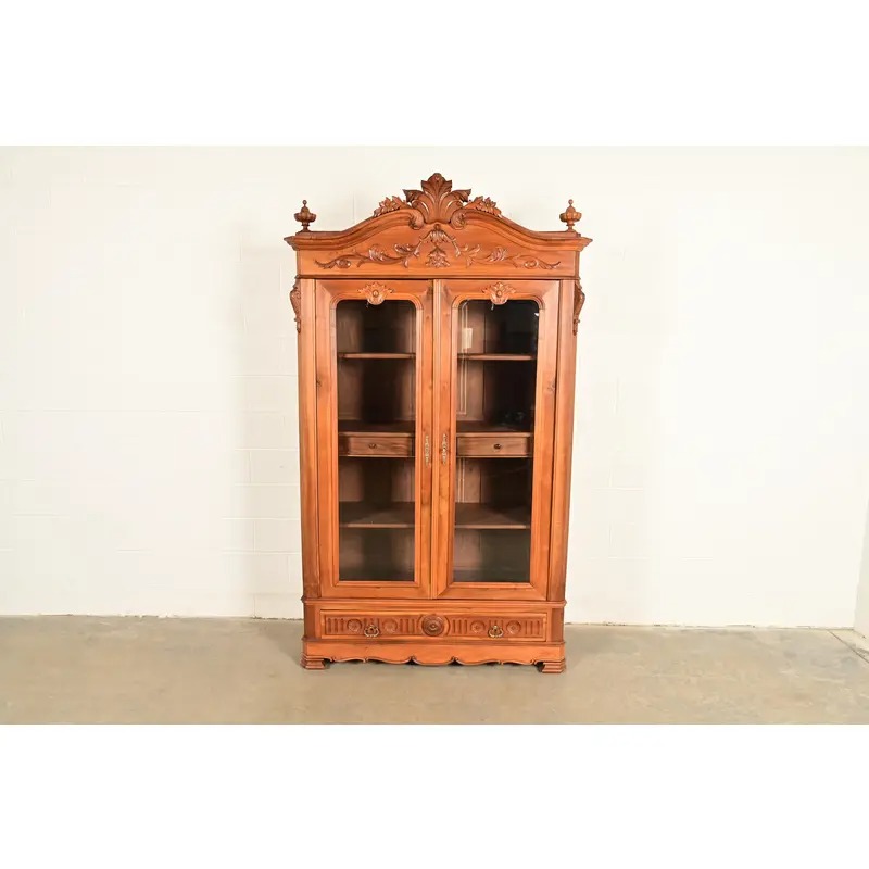R. J. Horner Style Antique Victorian Carved Walnut Bookcase Cabinet, Circa 1880s - Image 2